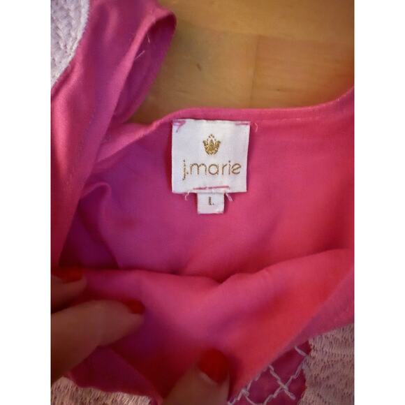 J. Marie Heavily Bird Sleeveless Pink White Embroidered Top Boutique L - Picture 2 of 3